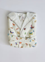 White Madame Butterfly bathrobe for 1-2 years old by Timo & Violet, soft and comfortable children's loungewear.