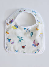 Timo & Violet Madame Butterfly bib in multi-color with butterfly pattern, made for babies and toddlers.