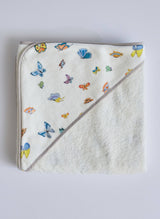 Madame Butterfly hooded bath towel by Timo & Violet featuring a soft, plush fabric and butterfly design for children.