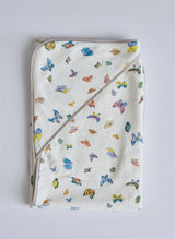 Madame Butterfly hooded bath towel by Timo & Violet featuring a soft fabric with butterfly design and hood for children.