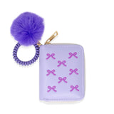Pink 3D Bow Pom Pom Zip Wallet by Tiny Treats and ZOMI GEMS, featuring a playful bow design and pom pom accents.