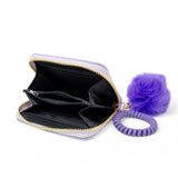 Pink 3D bow pom pom zip wallet by Tiny Treats and ZOMI GEMS, featuring a playful design with colorful pom poms and a secure zipper.