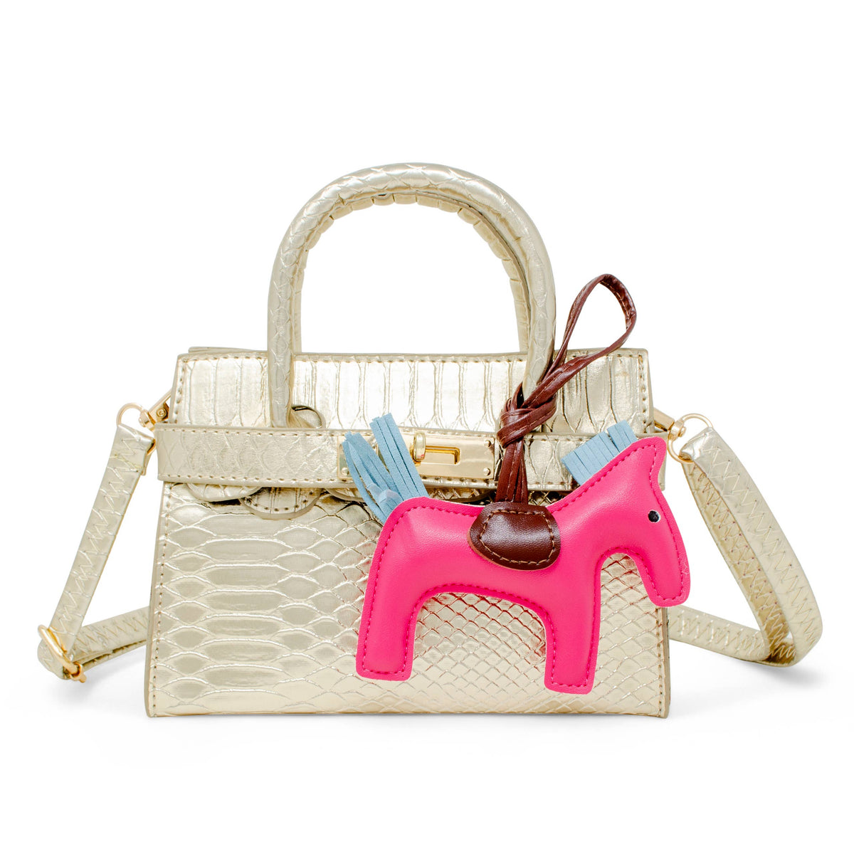 Crocodile Pony Handbag: Gold