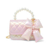 Shiny purple quilted fluffy bow handbag by Tiny Treats and ZOMI GEMS with soft texture and stylish design.