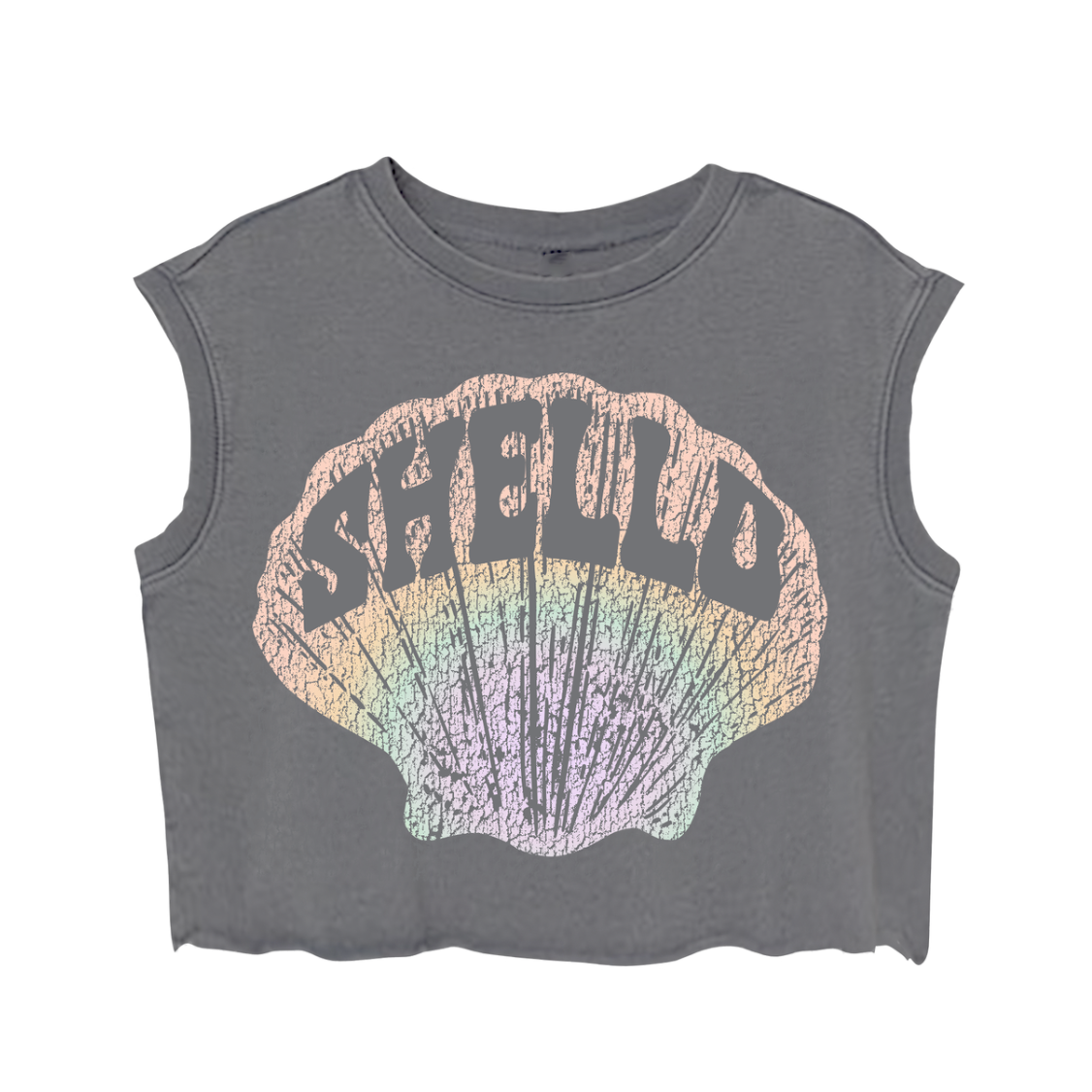 Pink Shello Girls Muscle Tee by Tiny Whales featuring a playful shell design on soft cotton fabric.