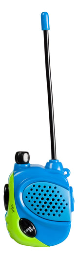 Pair of Toysmith Outdoor Discovery Mini Walkie Talkies for kids, compact communication devices in bright colors.