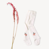 Fine knit baby girl tights by Viverano Organics featuring floral jacquard pattern and organic blend for ages 3-6 months.