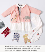 Viverano Organics baby girl tights for 3-6 months with floral jacquard pattern, made from organic blend fine knit fabric.