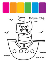 Children's painting book titled "My First Painting: Playful Pirates" by Wellspring featuring pirate-themed illustrations.