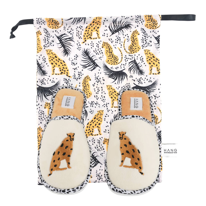 Cheetah Foldable Slippers & Pouch Set