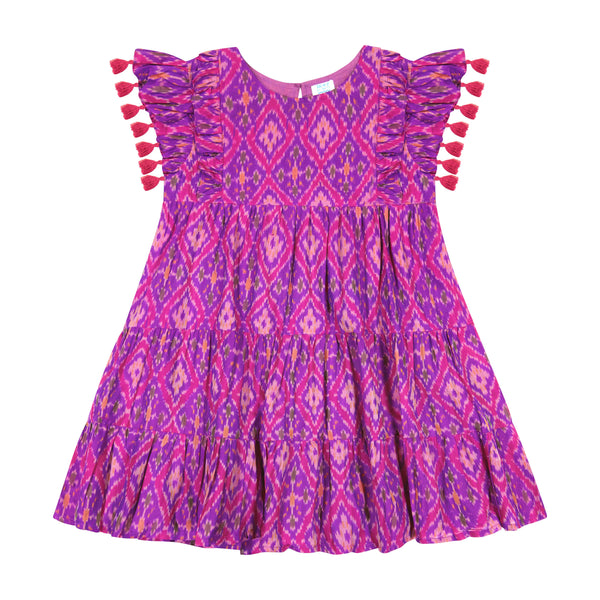 Sophie girl's tassel dress magenta ikat