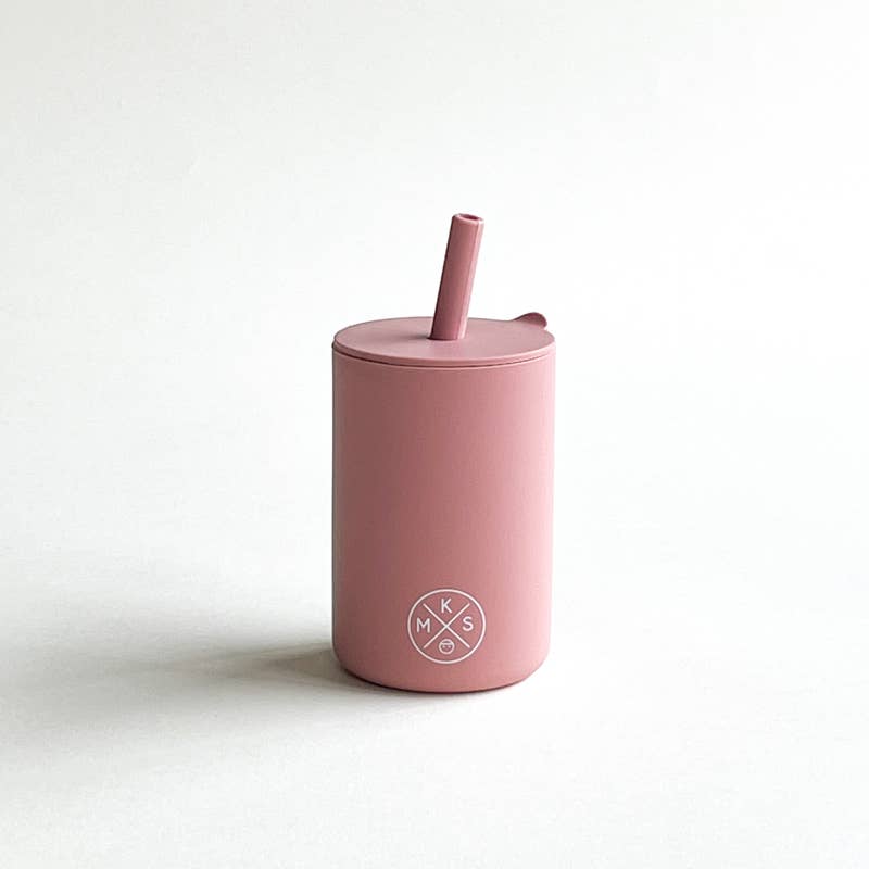 Dusty Pink Silicone kids training drinking cup with straw