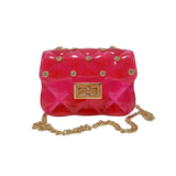 B3001 Rhinestone Stud Quilted Jelly Purse (4 Colors): FUCHSIA