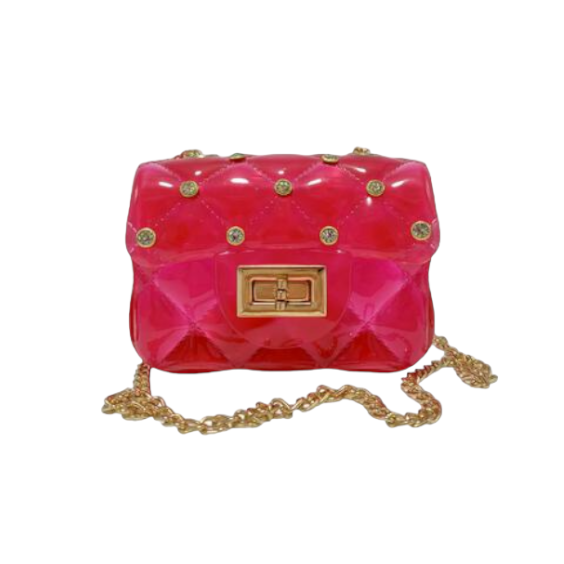 B3001 Rhinestone Stud Quilted Jelly Purse (4 Colors): FUCHSIA