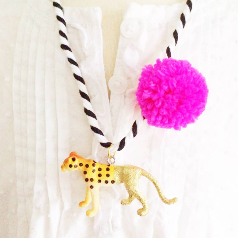 Cheetah Pom Pom Necklace