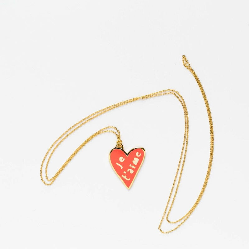 Je T'aime Heart Pendant - Gold Necklace