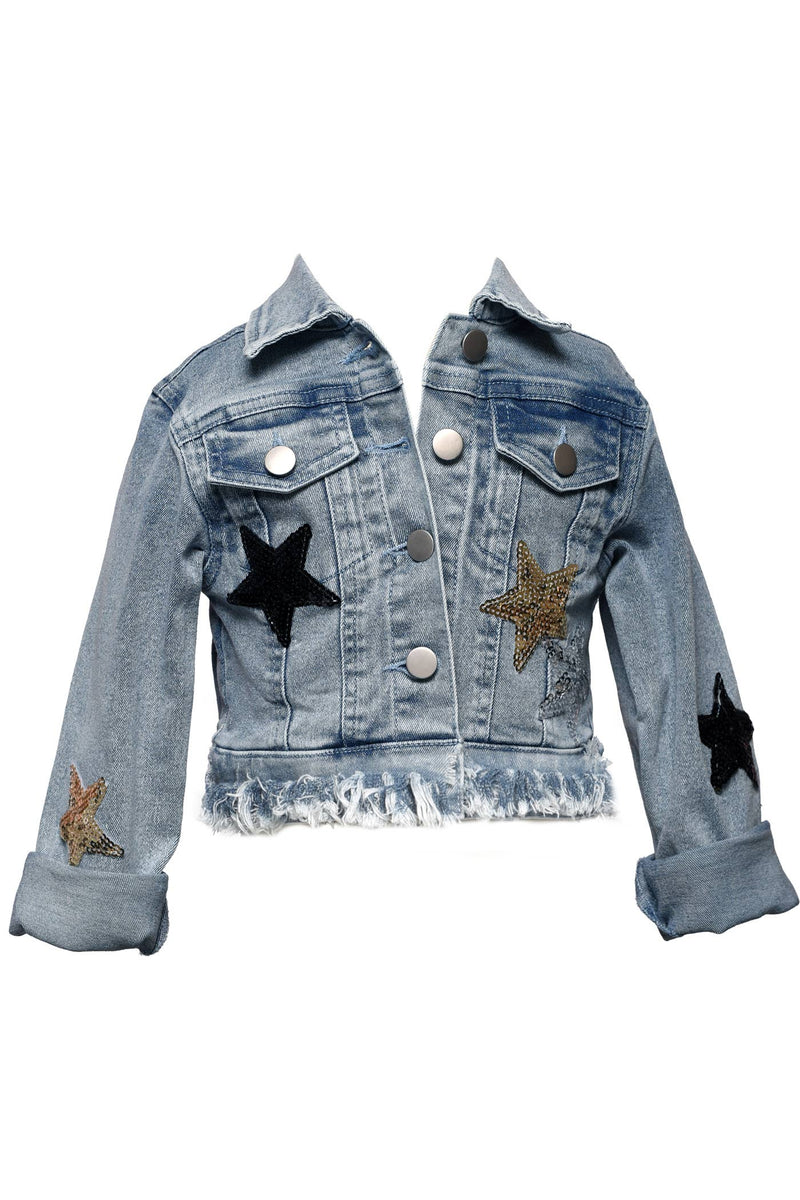 Denim Jacket W/Star Patch & Frayed Edge Detail