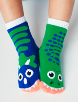 T-Rex & Triceratops Dinosaurs Mismatched Non-Slip Kids Socks: KIDS LARGE