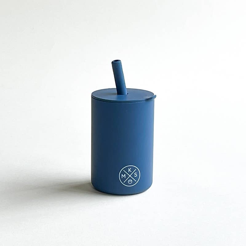 Navy Silicone kids training drinking cup with straw