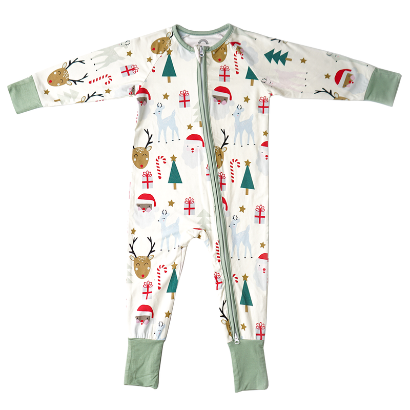 Santa Holiday Bamboo Convertible Romper Sleeper Pajama Baby