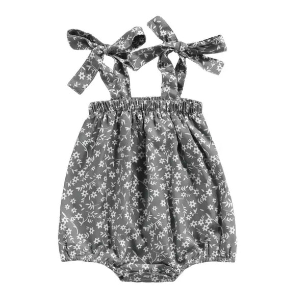 Tiny Shoulder Tie English Grey Floral Romper