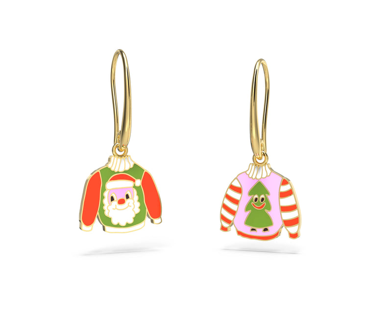 Christmas Sweater Earrings - 18k Gold Gilt Holiday Jewelry