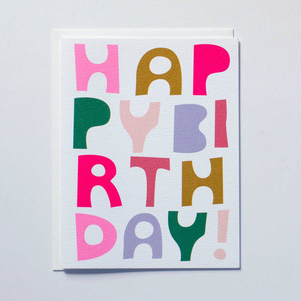 Block Letter Happy Birthday Note Card