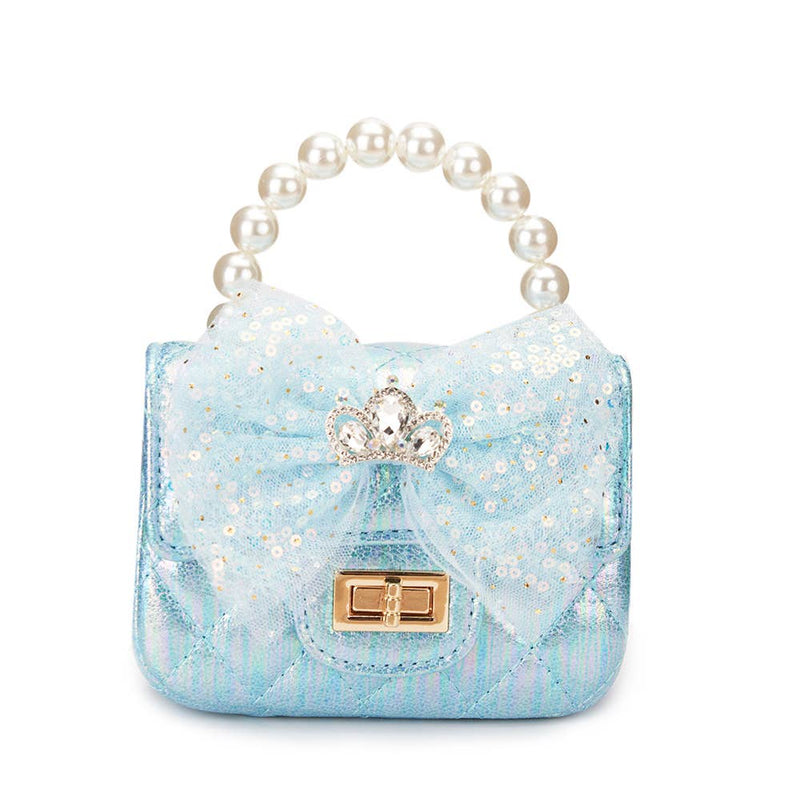 BLUE Mesh Bow Shiny Quilted Purse