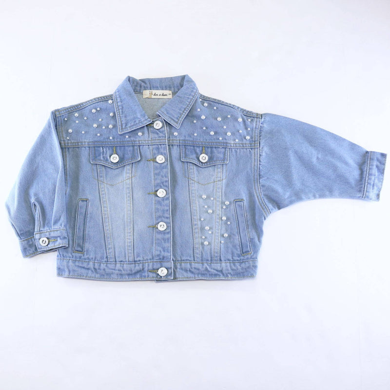 12054JK Studded Pearl Denim Jacket.  Blue