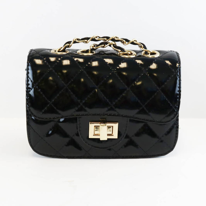 Black Quilted Crossbody Patent Purse