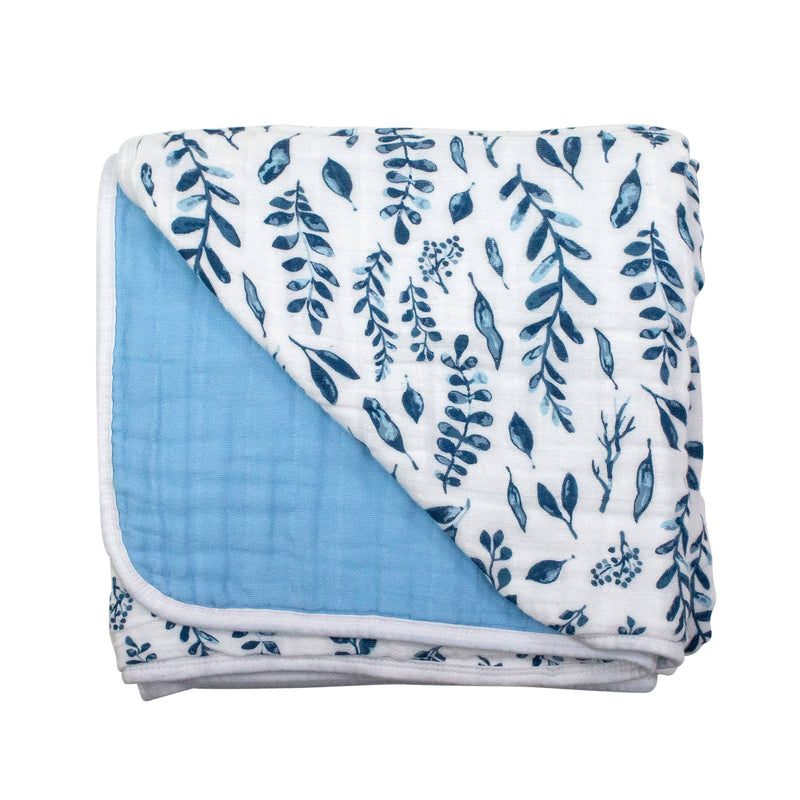 Blue Leaves & Cornflower Classic Muslin Snuggle Blanket