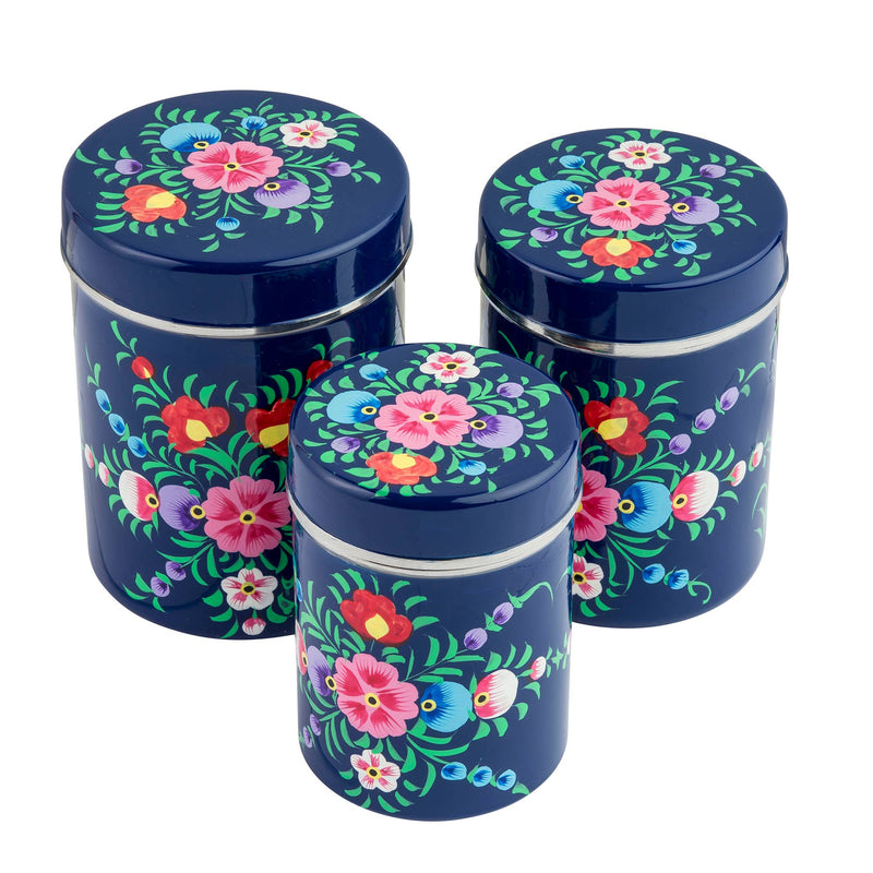 Navy Stainless Steel Canister Set of 3