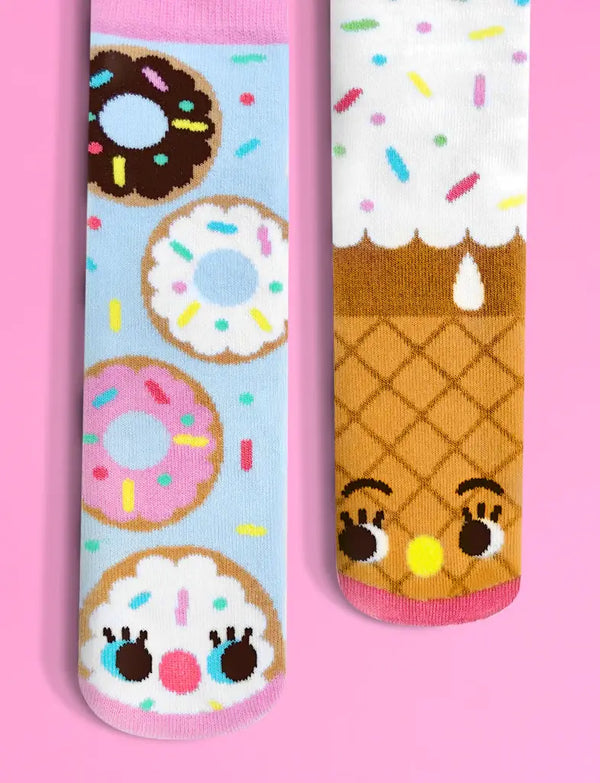 Donut & Ice Cream Mismatched Non-Slip Kids Socks: KIDS LARGE