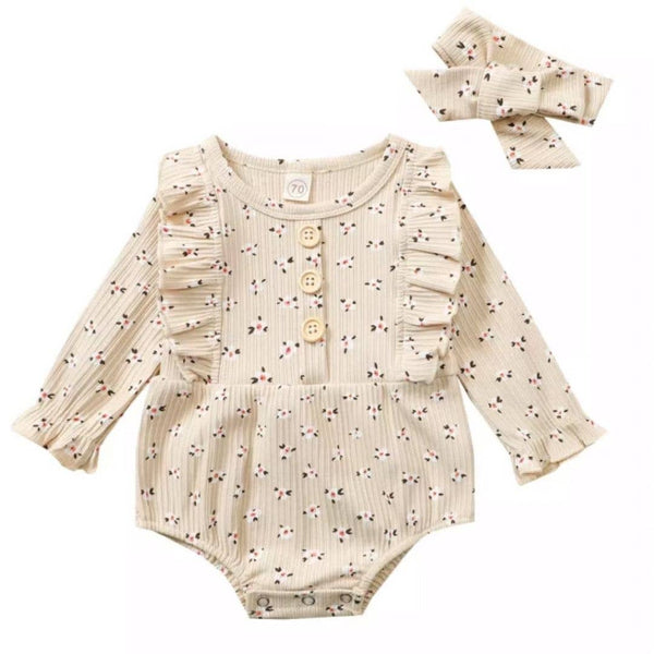 Magnolia Floral Sleeved Ruffle Bubble Romper & Headband