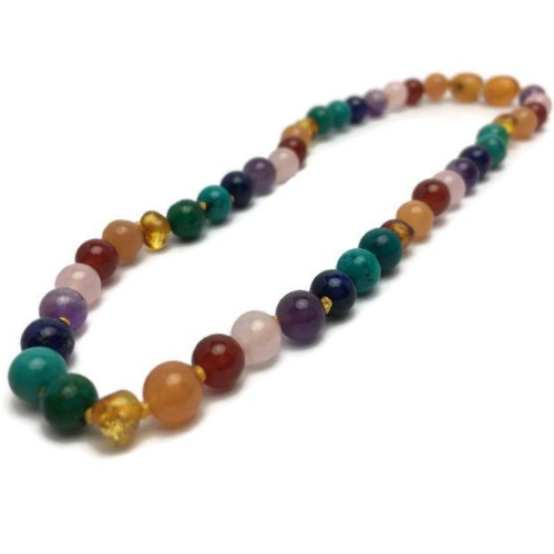 Baltic Amber Teething Necklace Rainbow Gemstones