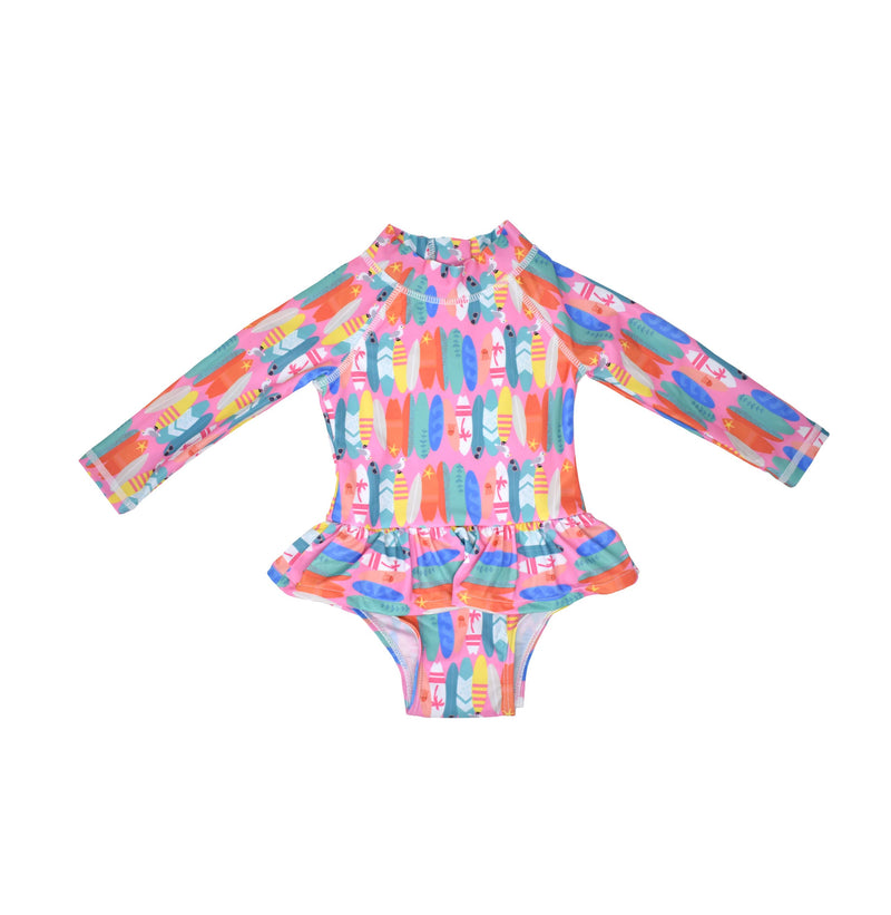 UPF 50+ Alissa Infant Rash Guard Swimsuit Pink Beach Boards
