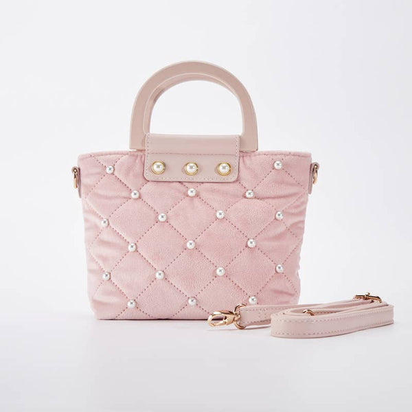 P50 B1221 Pearls Quilted Velvet Bag (3 Colors): Pink