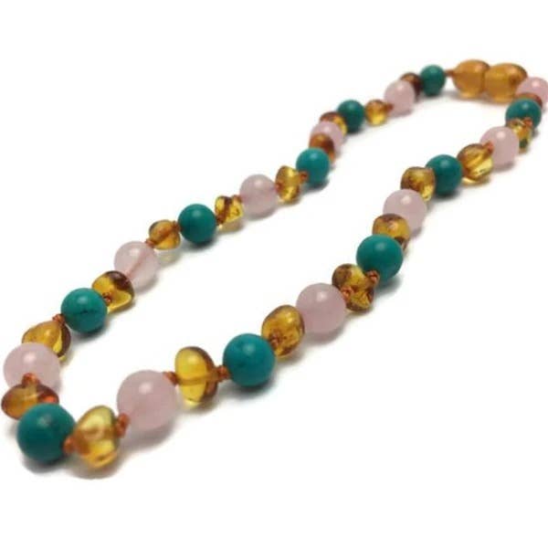 Baltic Amber Teething Necklace Honey Amber Pink