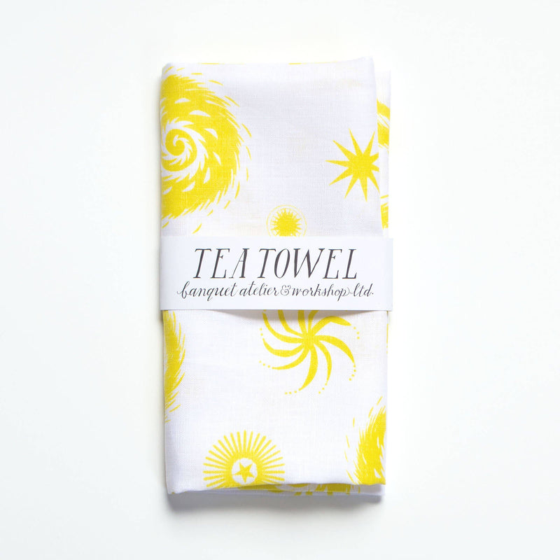 Yellow and White Fireworks Tea Towel