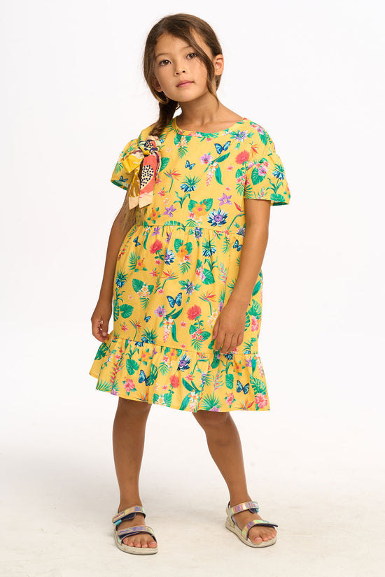 Lemon Tropical Floral Sleeve Dress
