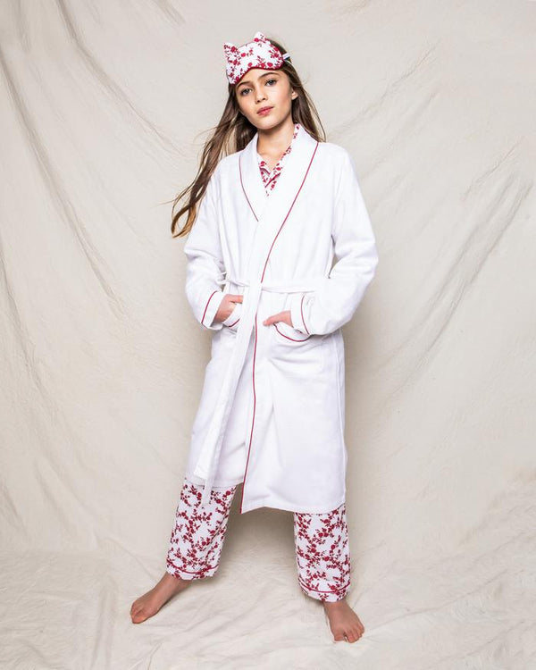 White Flannel Robe with Red Piping