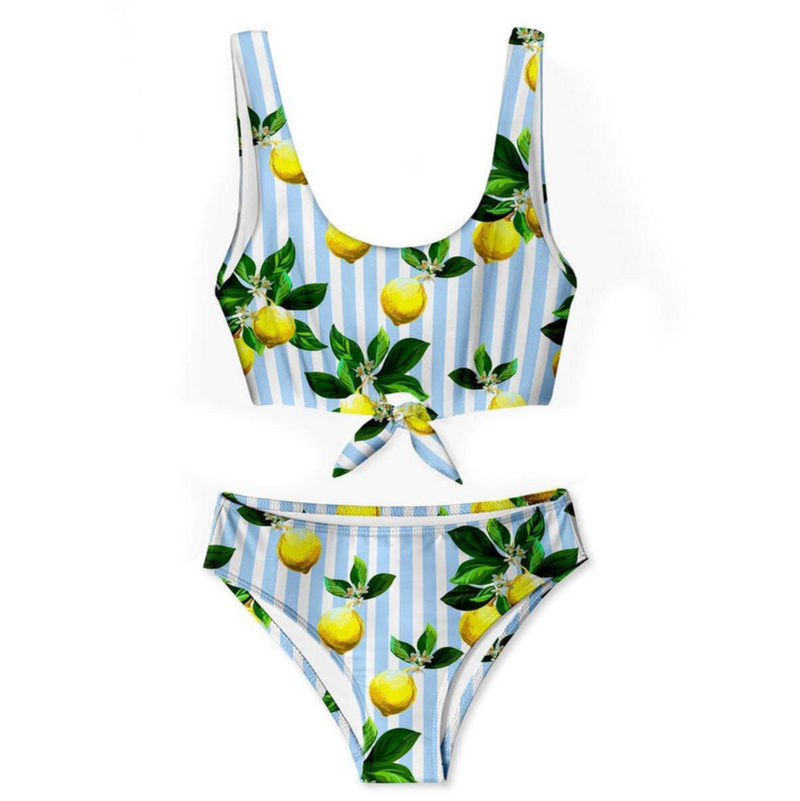 Lemon Stripe Chest Tie Bikini