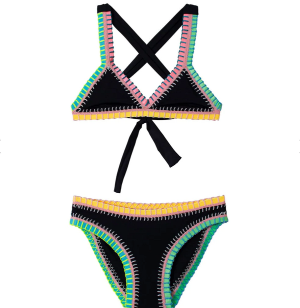 Kids Black Pier Rainbow Embroidered Bikini