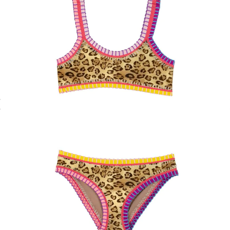 Kids Leopard Sporty Rainbow Embroidered Bikini