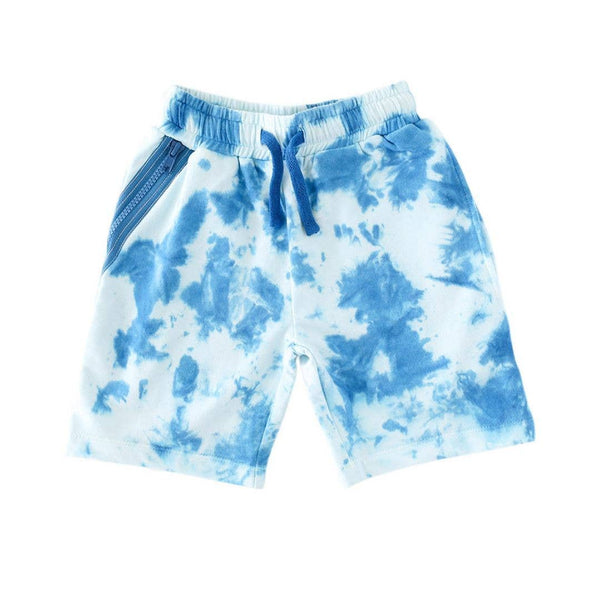 Lola & Taylor Asymmetrical Zip City Shorts - Tie Dye Blue