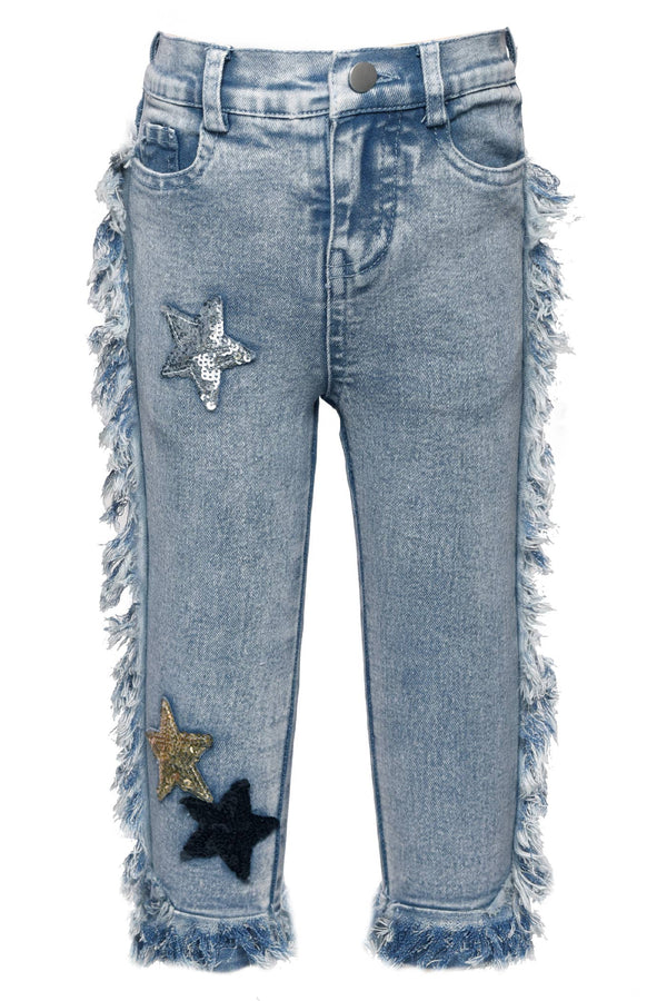 Denim Pant W/Star Patch & Frayed Edge Detail