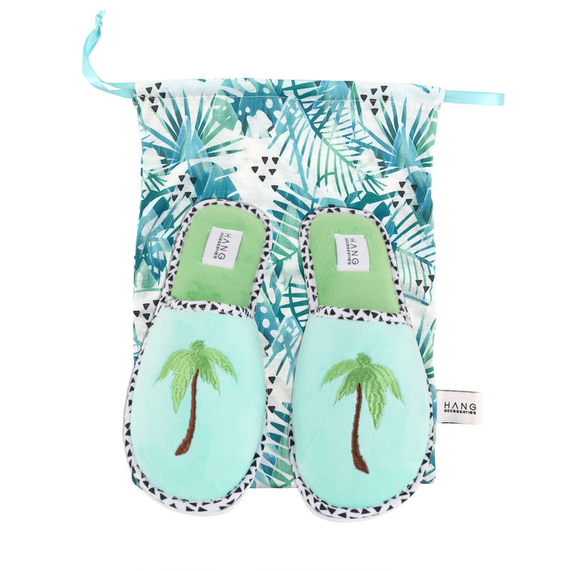 Palm Tree Foldable Slippers & Pouch Set