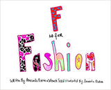 Amanda Perna F is for Fashion logo design featuring colorful, stylish lettering on a white background.