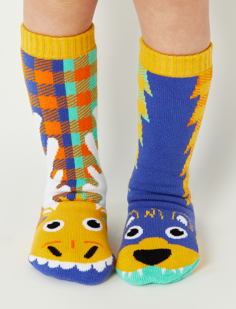 Moose & Bear Mismatched Non-Slip Kids Socks: KIDS LARGE