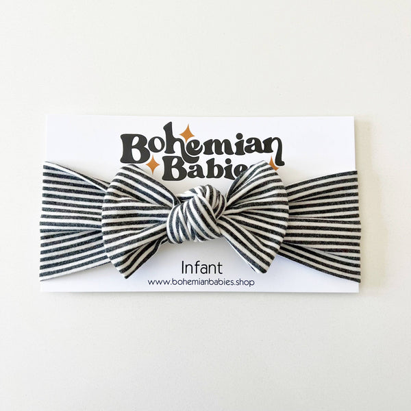 Bamboo Bow Headband | Charcoal Stripe